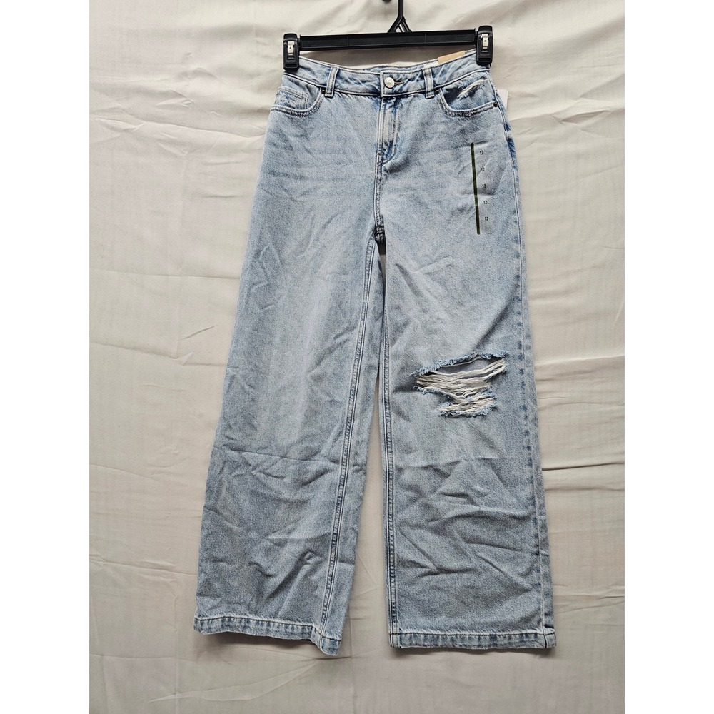 PacSun Boys Ultra Baggy Mid Rise Jeans Blue Cotton Distressed Casual Size 12